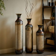 Glazed metal vase decoration home droplet shaped white metal vase 3-piece set