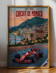 Monaco Grand Prix F1 Poster – Ferrari Racing Wall Art – Formula 1 Decor Gift
