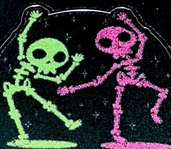 SKELETONS STICKER✨☠️💚☠️🩷☠️✨2 1/2” X 2 1/2”✨DANCING UNDERGROUND PARTY✨🎵🎊🎶💫