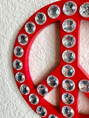 New Red Peace Sign w/ Rhinestones Wood & Metal Dorm Kids Wall Hook Decor – 8.25”