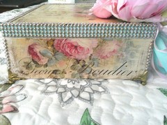 Shabby Chic Romantic #2 French Inspired Trinket/Jewelry Box W/Roses/Rhinestones
