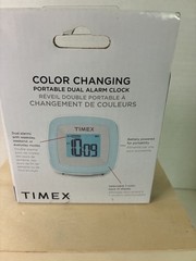 Timex Alarm Clock Color Changing DIgital Travel Dual White Battery Powered