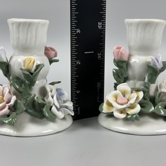 Vintage Ceramic Floral Candlestick Holders Set of 2 Pastel Flowers Made in China