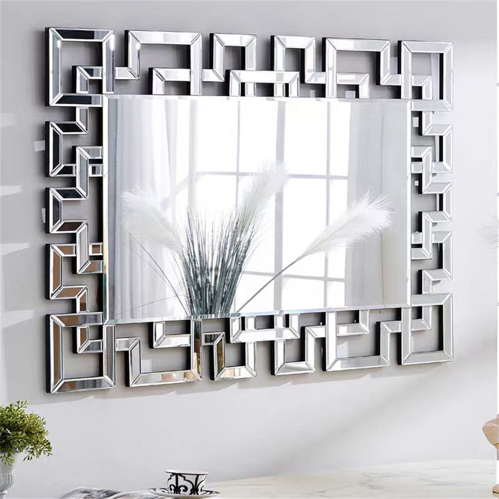 Elegant Wall Mirror with Beveled Geometric Mirror HD Horizontal/Vertical Hanging