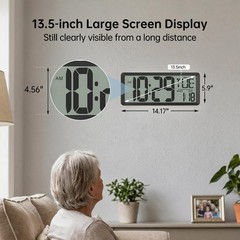 14.2″ Large Digital Wall Clock, Alarm Clock, Desk Clock with Temp,Date,Week,DST