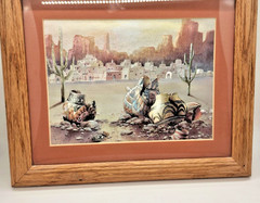 Southwest Metal Foil Etching – Native American Pueblo & Pottery VTG framed pic