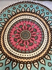 Roundie Hippie Beach Throw Boho Pom Lace Mat 60” Mandala Round Tapestry READ