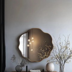 Scalloped Gold Frame Wall Mirror, Luxury Asymmetrical Vanity Mirror