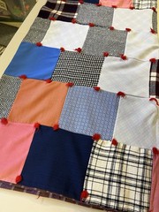 Vintage Patchwork Block Lap Blanket Multi Color Fabric approx 38.5 in x 41.5 in