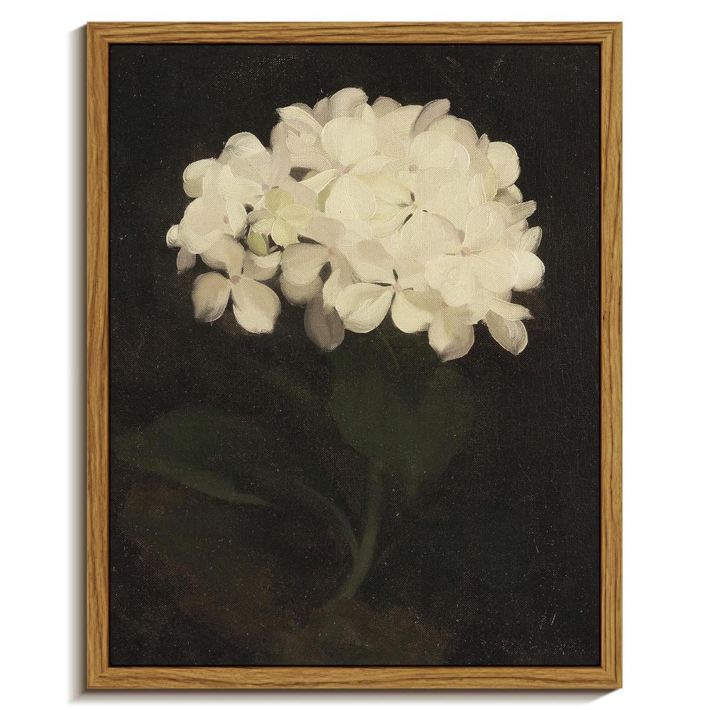Framed Kitchen Decor, White Hydrangea Oil Painting, 8×10, Brown