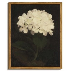 Framed Kitchen Decor, White Hydrangea Oil Painting, 8×10, Brown