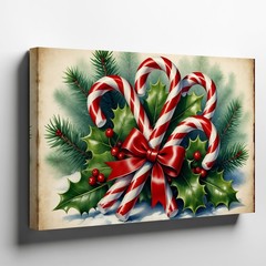 Wall Art Vintage Holiday Scene Featuring Three Classic Red And White Striped
