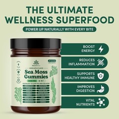 Natural Rems Sea Moss Gummies 16-in-1 Ashwagandha Black Seed Oil Bladderwrack