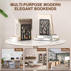 VFINE 4-Piece Modern Metal Bookends for Shelves, Black Tree Book Ends for Books
