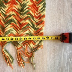 VTG 70’s Retro Afghan Blanket Throw Green Orange Tan 38×60 Chevron Zig Zag