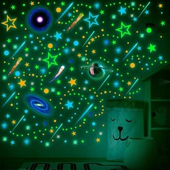 495 Pcs Glow in The Dark Moons and Stars Wall Decals for Ceiling,Glowing Planets