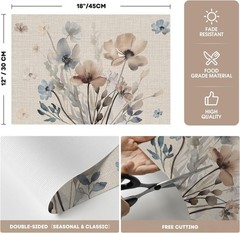 Brown Poppy Floral Vinyl Plastic Placemats Set of 4, Washable Non-Slip PVC Table