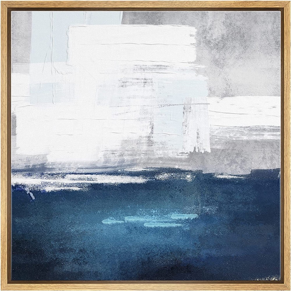White and Blue Abstract Wall Art Framed Canvas Print
