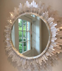 Selenite Stone Sunbrust Wall Mirror, Stunning Crystal Healing Mirror Wedding Dec