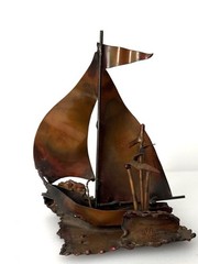 Signed W.Watts (?) 1981 Copper Sailboat Sculpture Brutalist Nautical Art