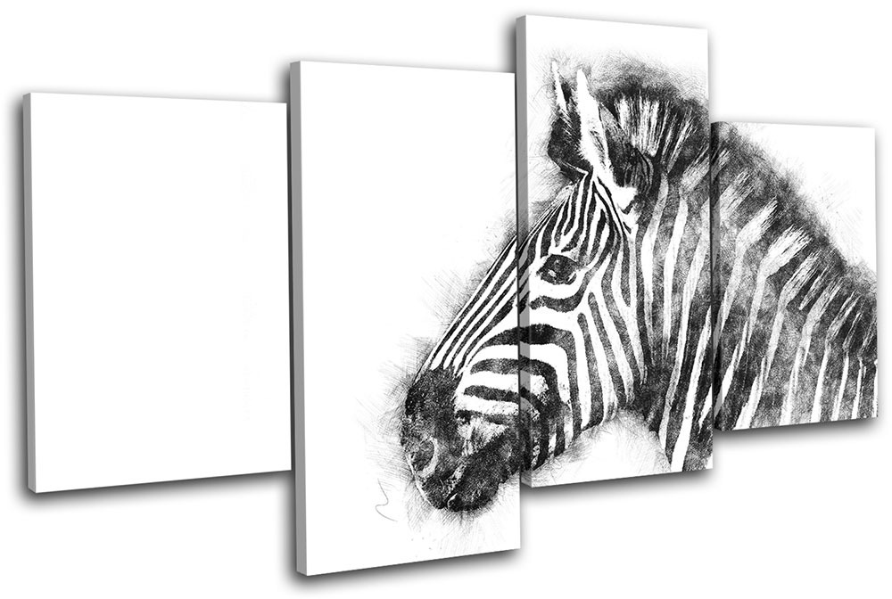 Zebra Abstract Scribble Animals MULTI CANVAS WALL ART Picture Print