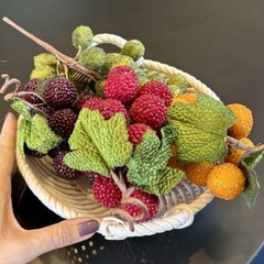 Vintage Ceramic Basket Bowl w Microbeaded Grapes Fruit Italian Style Centerpiece