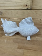 Off White Glazed Statue Table Decor Koi White Ceramic Fish