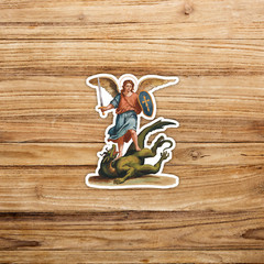 Archangel Michael Defeats Dragon Sticker – Watercolor Religious Art Decal #896