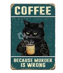 «Vintage Coffee Black Cat Metal Wall Decor Sign 9×11.8″ Retro Kitchen Art»