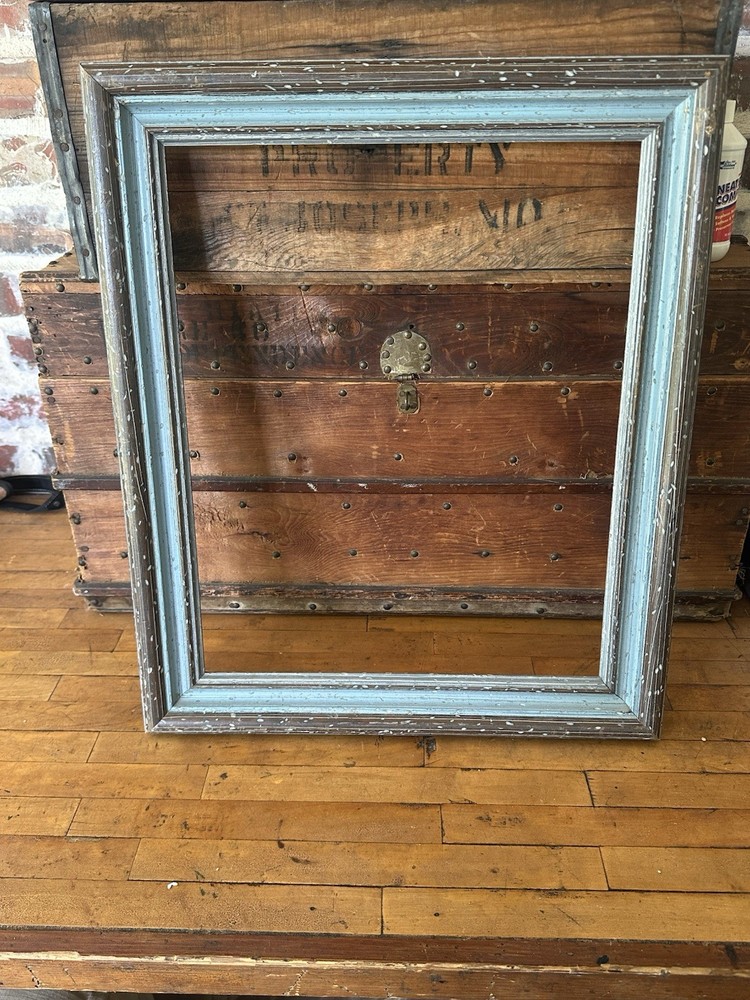 Vintage Solid Wood Frame. Slate Brown Silver Patina. See Photos For Size