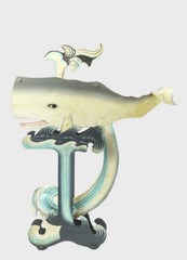 White Sperm Whale Sky Hook 19″ Nautical Teeter Totter Tin Balance Toy Folk Art