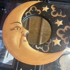Vintage 90s Celestial Moon Stars Mirror 8in Hand Painted Whimsygoth Black Clouds