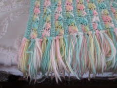 Vintage Crocheted PASTEL Fringed SOFT ACRYLIC Twin or Crib AFGHAN – 40″ x 72″