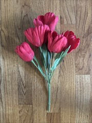 Lot of 6 Bundles Faux Artificial Fake Silk TULIP Flowers Purple Pink Red Spring