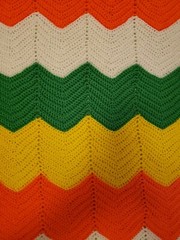 Afghan Handmade Crochet Zig Zag Chevron Stripe Throw Blanket 46″x63″ Bright