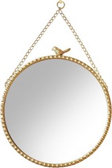 9.8 Inch Small Vinta Gold Round Wall Mirror with Sparrow Design-Iron