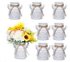 8 Pcs Vintage Galvanized Milk Can Vases for Rustic Wedding Decor – Retro White