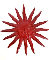Vintage Metal 12″ Red Anthropomorphic Sun Face Wall Hanging Celestial Decor Art