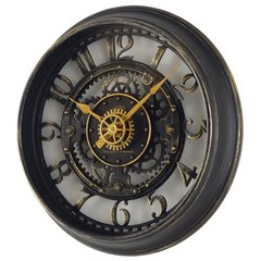 11.5″ Industrial Analog Wall Clock, Oil Rubbed Bronze Cutout Gear,Arabic Numbers