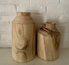Threshold Studio McGee Wood Table Vase, Brown Bottle Shape, 9 in