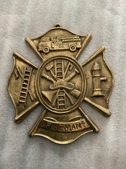 Fireman Plaque Maltese Firefighter Cross, Cast Iron Sign 8 x 9 inches