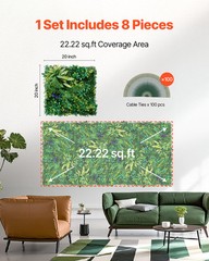 Uimoso Artificial Grass Wall Panels 8 PCS 20 x 20 in 3D Greenery Decor Privacy