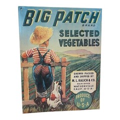 Big Patch Brand Selected Vegetables Metal Tin Sign Produce of USA 13.5×10.5”