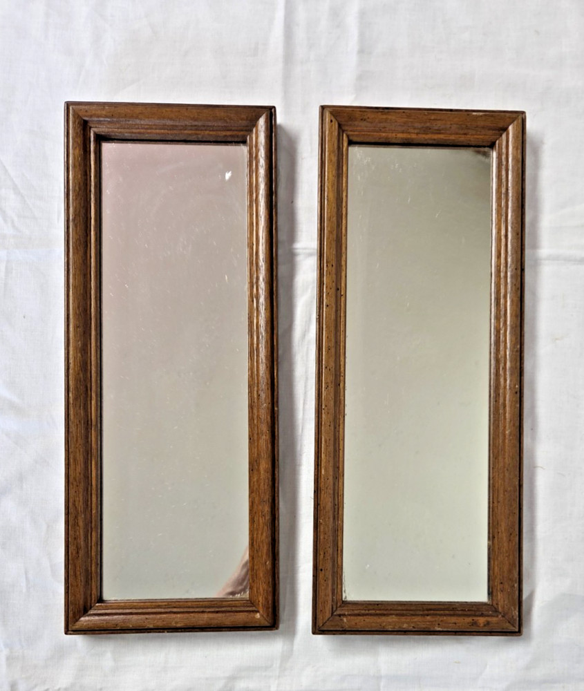 Set of 2 Vintage Narrow Wood Framed Wall Mirrors Vertical or Horizontal