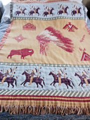 VINTAGE GOODWIN WEAVERS TAPESTRY/THROW,NATIVE AMERICAN/FRINGE,65″ X 43″