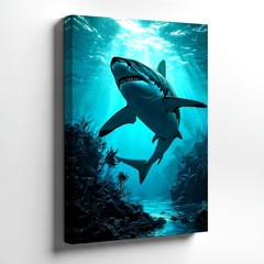 Canvas Great White Shark Ocean Underwater Coastal Home Room Elegant Boho Print