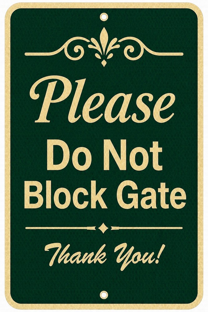 Please Do Not Block Gate Sign – Decorative Driveway Entrance Gate Notice 8×12