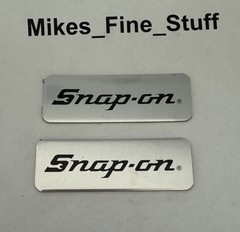 TWO (2) SNAP-ON TOOLBOX LOGO Vise Badge Aluminum Emblem Sticker Decal IRREGULAR