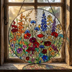 Colorful Wildflower SunCatcher, Floral Stained Glass Suncatcher