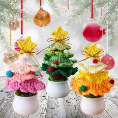 ↑Knitted Mini Xmas Tree Simulation Crochet Xmas Tree Bonsai Ornament For Mall